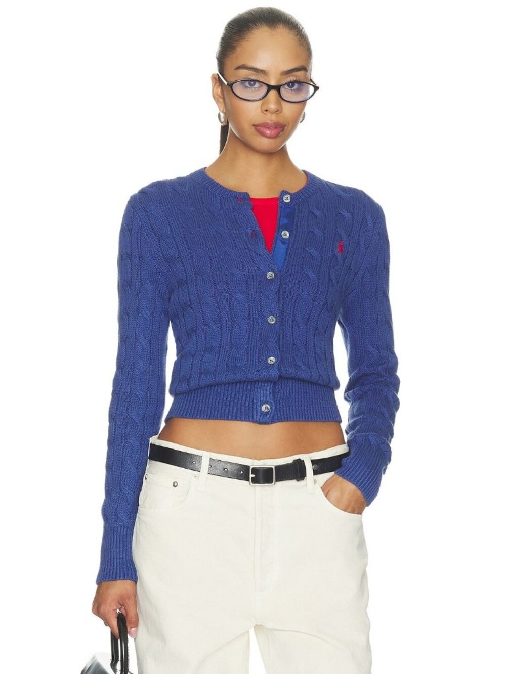 Polo Ralph Lauren Cable Knit Long Sleeve Cardigan in Charter Blue XSmall Womens